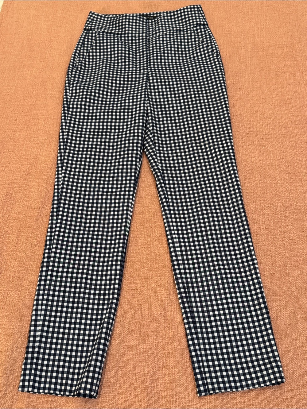 Zara W25L27 navy blue and White Gingham Ankle Pants - high rise / high waist